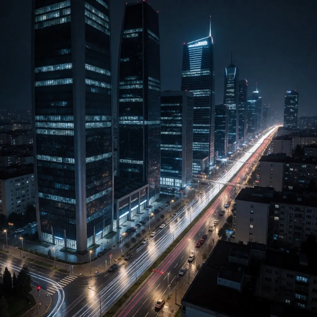 Levent Büyükdere Caddesi gece görünümü